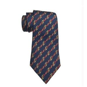 Hermes Vtg Silk Navy Chain Buckle Horse Bit Tie Made In France Quiet Luxury EUC